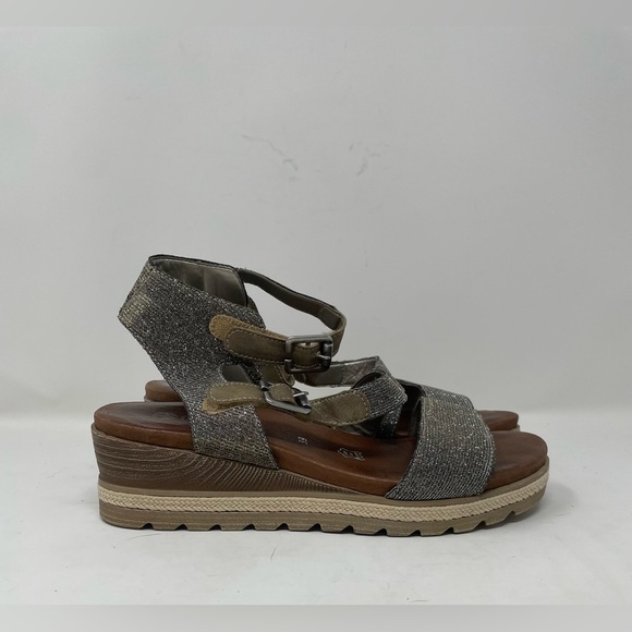 Remonte Women Shimmer Glitter Leather Wedge Sandal Size 39 - Picture 5 of 8
